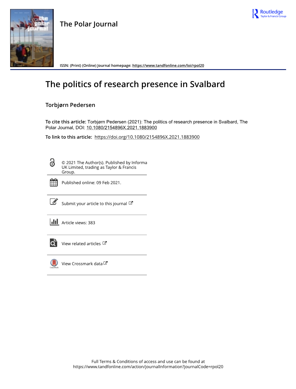The Politics of Research Presence in Svalbard