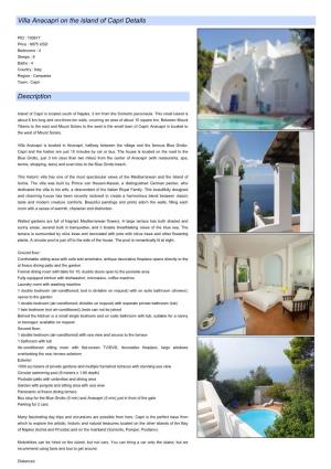 Villa Anacapri on the Island of Capri Details Description