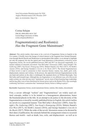 Fragmentation(S) and Realism(S): Has the Fragment Gone Mainstream?