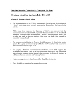 Inquiry Into the Consultative Group on the Past – Evidence