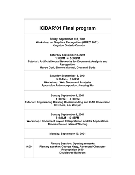 ICDAR'01 Final Program