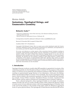 Review Article Instantons, Topological Strings, and Enumerative Geometry