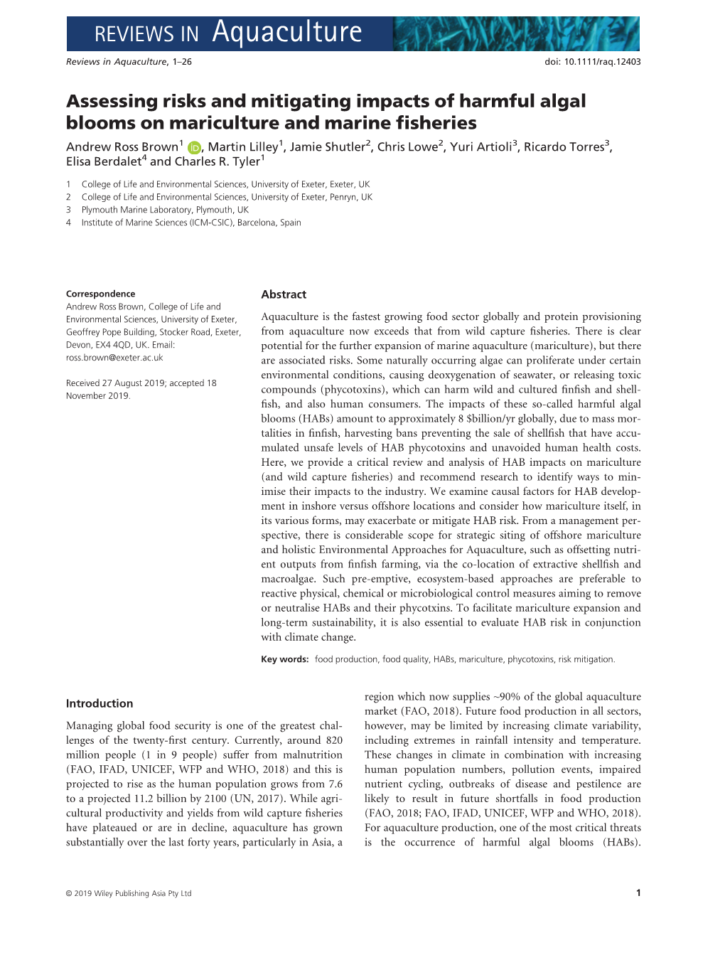 Assessing Risks and Mitigating Impacts of Harmful Algal Blooms on Mariculture and Marine Fisheries