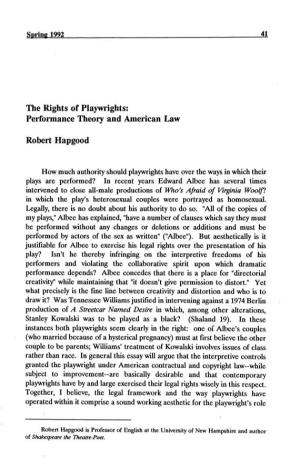 The Rights of Playwrights: Performance Theory and American Law