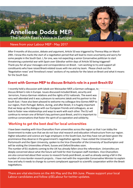 Anneliese Dodds MEP the South East’S Voice in Europe News from Your Labour MEP - May 2017