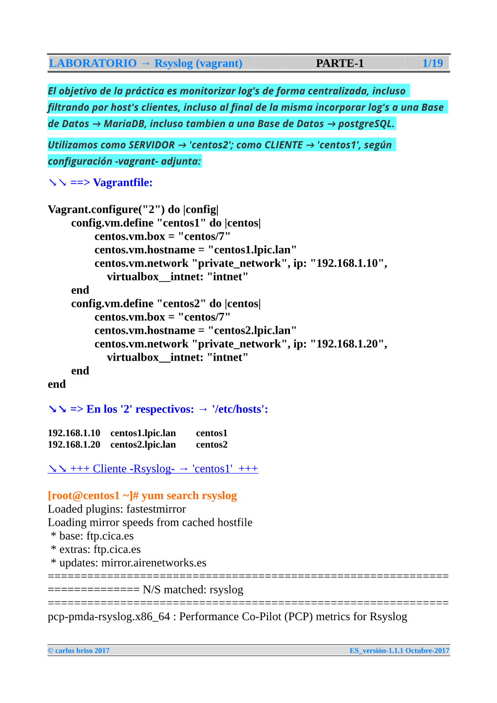 LABORATORIO → Rsyslog (Vagrant) PARTE-1 1/19 ==> Vagrantfile
