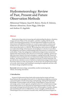 Hydrometeorology: Review of Past, Present and Future Observation Methods Mohammad Valipour, Sayed M