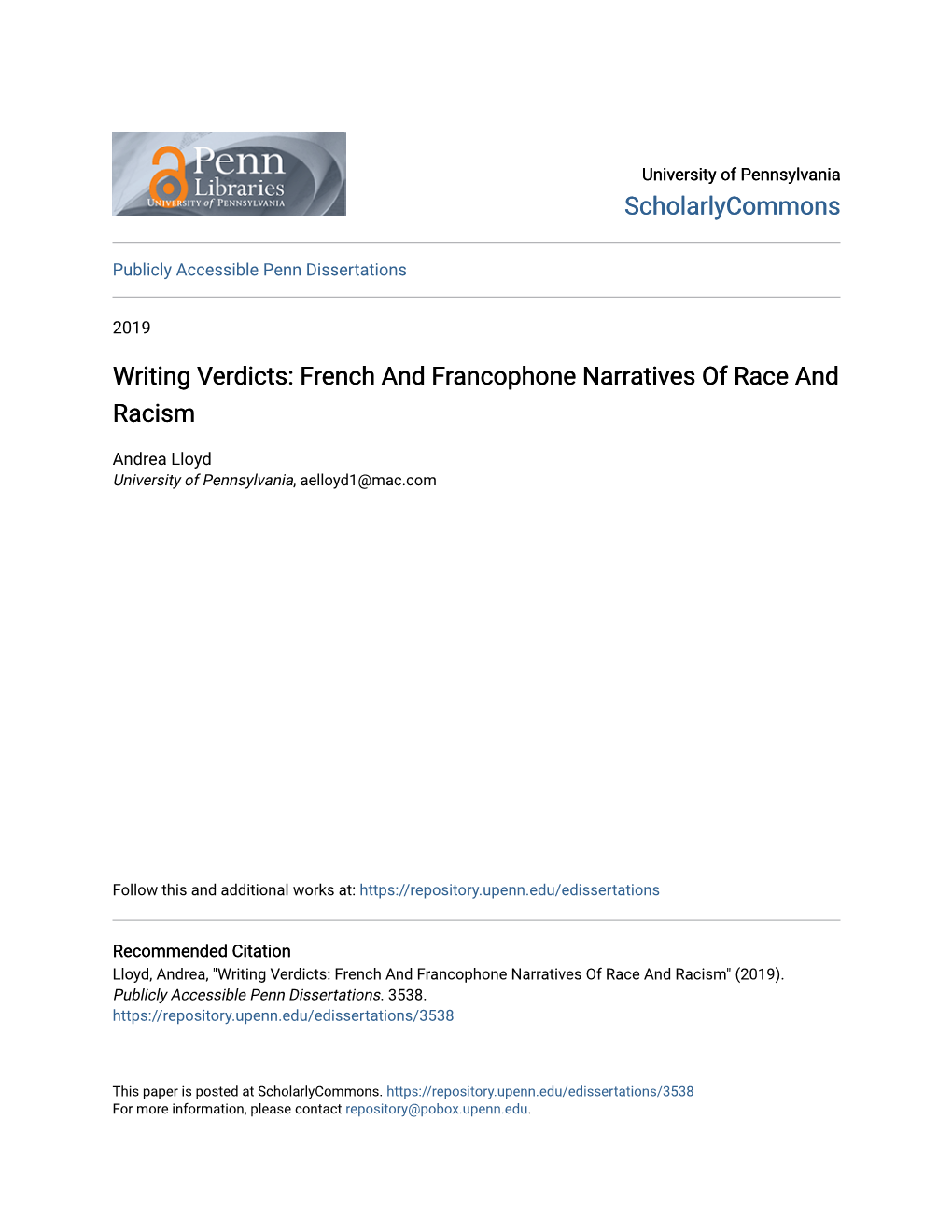 French and Francophone Narratives of Race and Racism