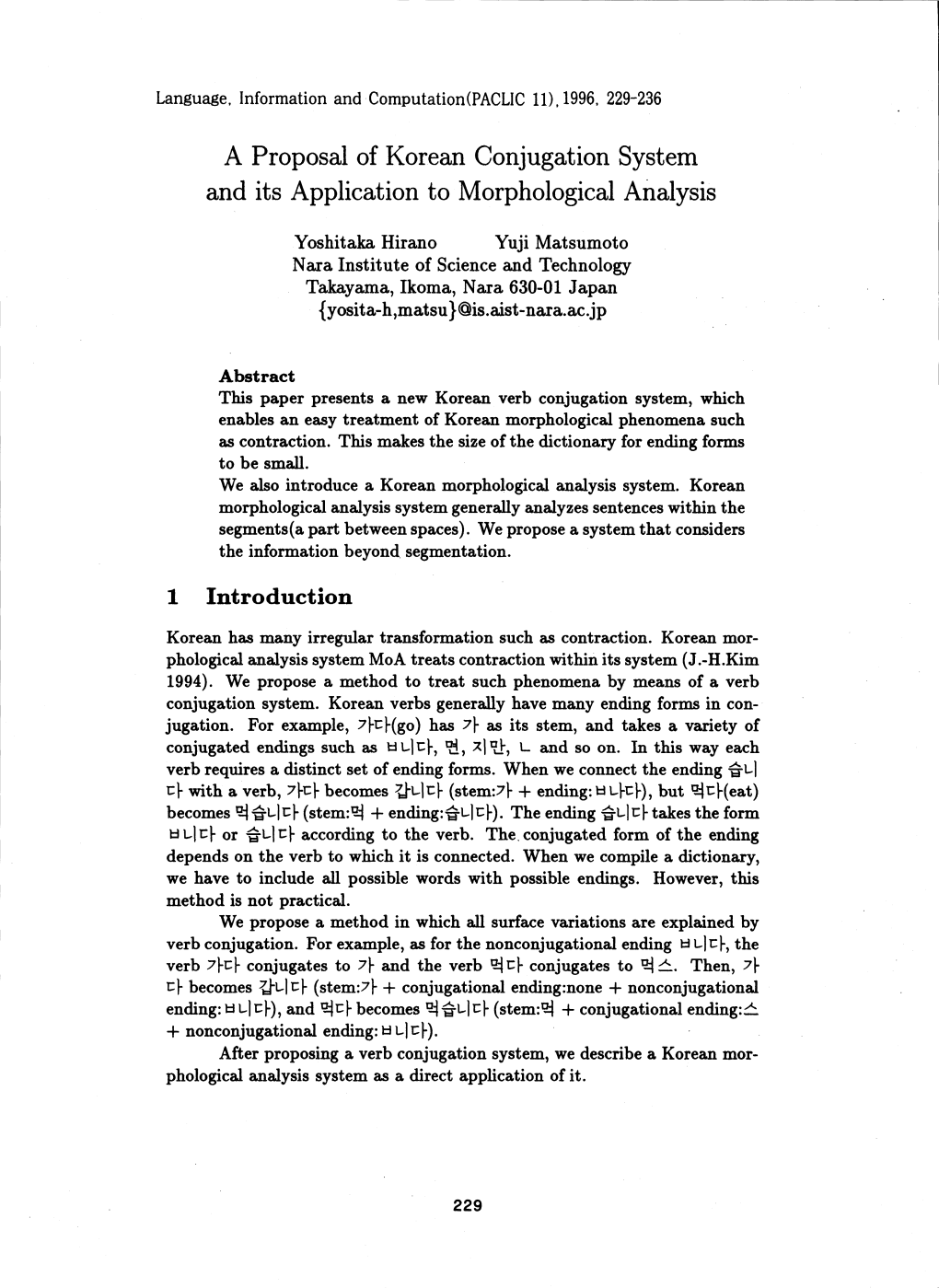 A Proposal of Korean Conjugation System and Its Application to Morphological Analysis