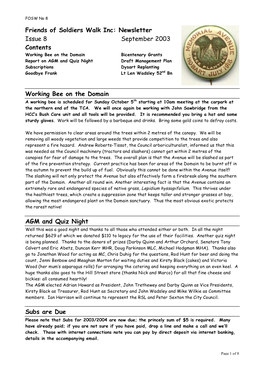 Newsletter Issue 8 September 2003 Contents Working Bee on The