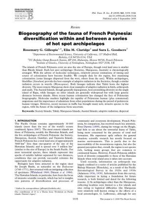 Biogeography of the Fauna of French Polynesia: Diversification Within And