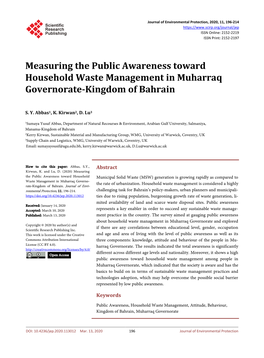 Measuring the Public Awareness Toward Household Waste Management in Muharraq Governorate-Kingdom of Bahrain