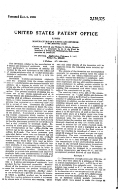 UNITED STATES 2,139,325PATENT OFFICE MANUFACTURE of 4-AMINO-AZO-BENZENE 4-SULPHONCAC) Charles B