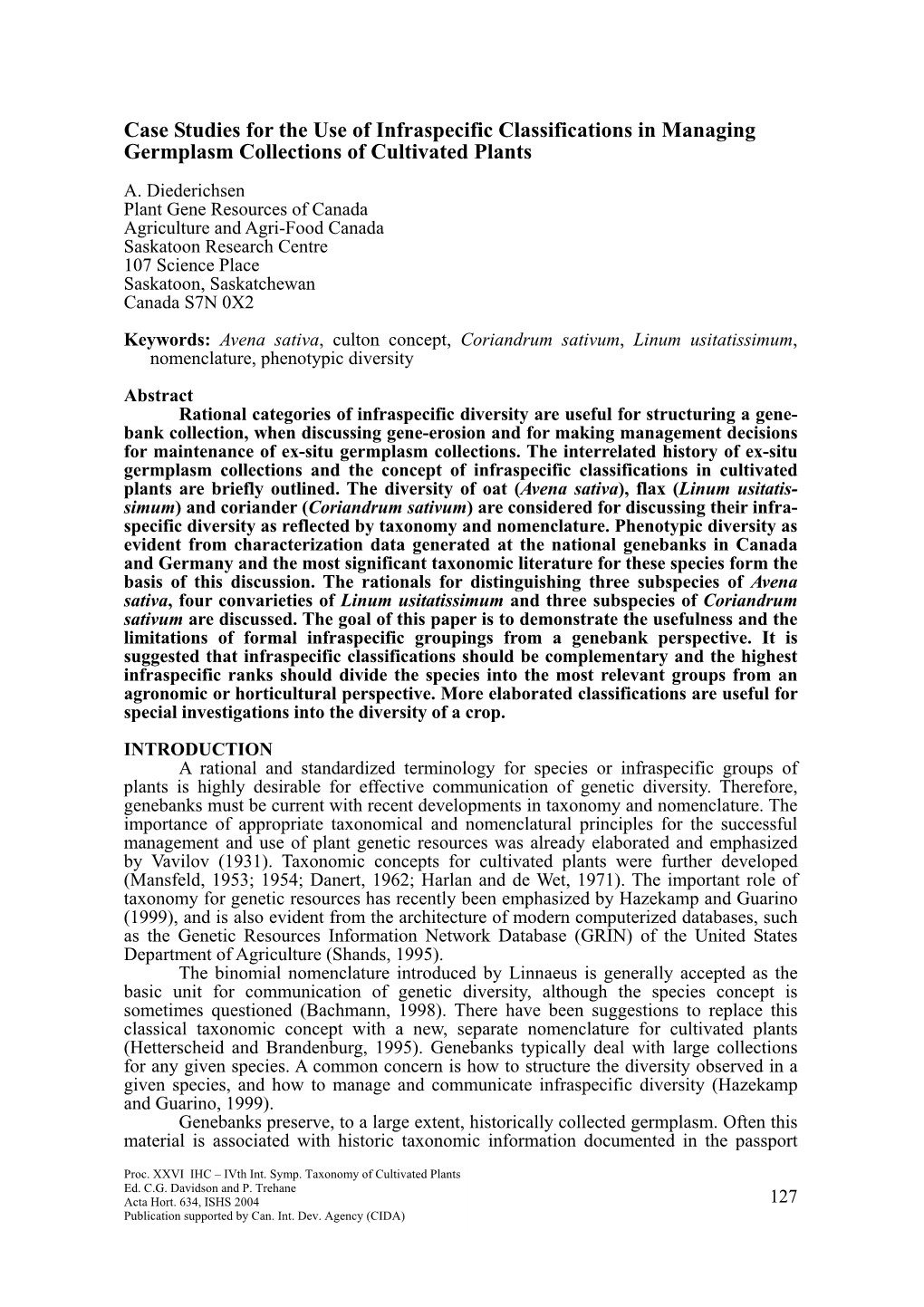 Case Studies for the Use of Infraspecific Classifications in Managing Germplasm Collections of Cultivated Plants