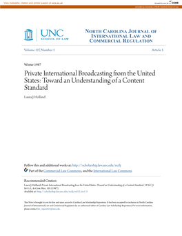 Private International Broadcasting from the United States: Toward an Understanding of a Content Standard Laura J