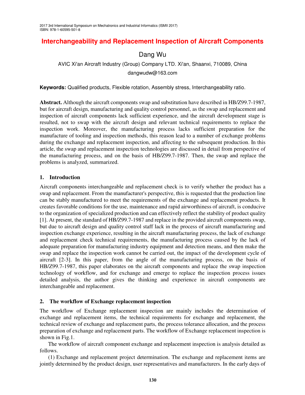 Interchangeability and Replacement Inspection of Aircraft Components