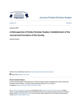 A Retrospective of Hindu-Christian Studies: Establishment of the Journal and Formation of the Society