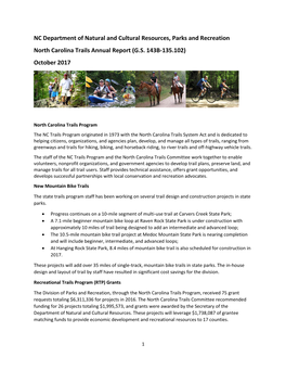 NC Department of Natural and Cultural Resources, Parks and Recreation North Carolina Trails Annual Report (G.S