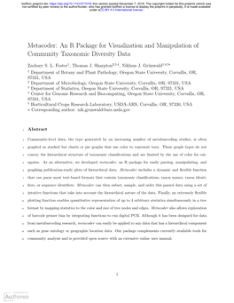 Metacoder: an R Package for Visualization and Manipulation of Community Taxonomic Diversity Data