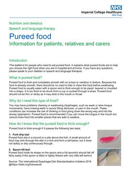 Pureed Food Information for Patients, Relatives and Carers