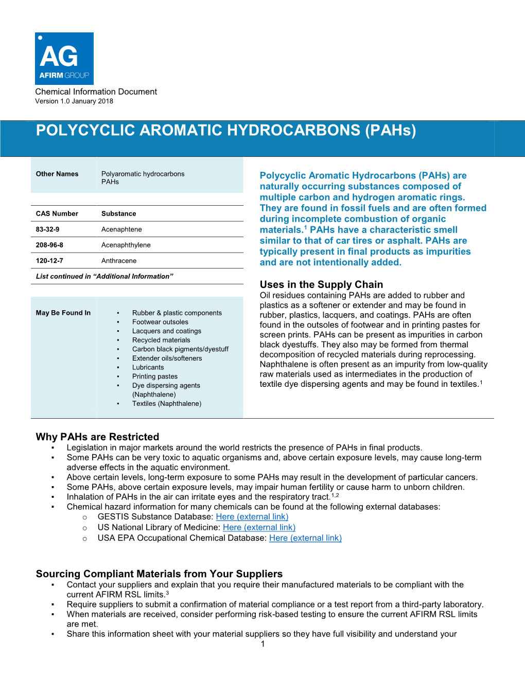 POLYCYCLIC AROMATIC HYDROCARBONS (Pahs)