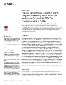 The Zinc Concentration in the Diet and the Length of the Feeding Period Affect the Methylation Status of the ZIP4 Zinc Transporter Gene in Piglets
