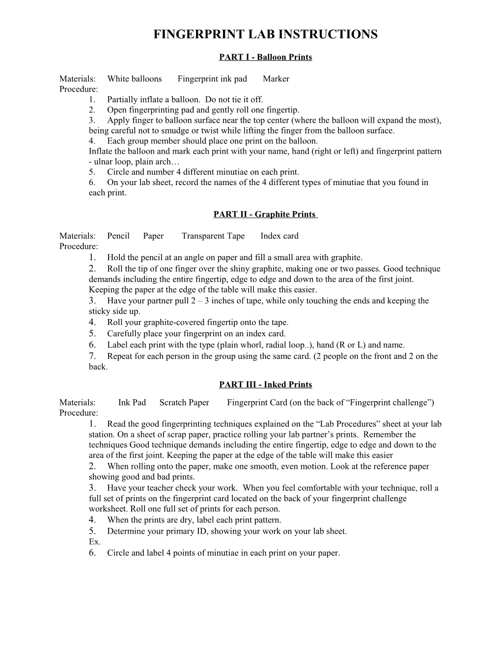 Fingerprint Lab Instructions