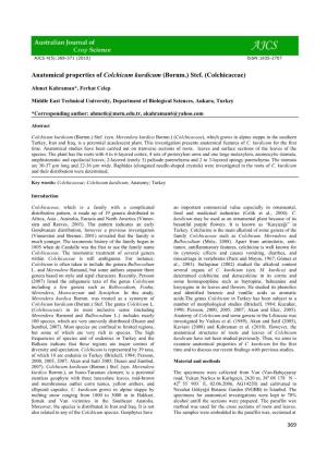 Anatomical Properties of Colchicum Kurdicum (Bornm.) Stef