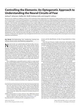 An Optogenetic Approach to Understanding the Neural Circuits of Fear Joshua P