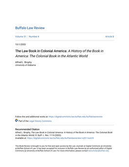 The Law Book in Colonial America: a History of the Book in America: the Colonial Book in the Atlantic World