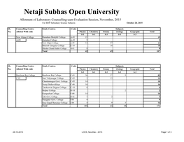 Netaji Subhas Open University Allotment of Laboratory Counselling-Cum-Evaluation Session, November, 2015 for BDP Subsidiary Science Subjects October 28, 2015