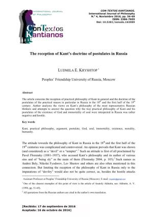 The Reception of Kant's Doctrine of Postulates in Russia