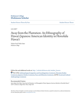 An Ethnography of Hawai'i Japanese American Identitiy in Honolulu Hawai'i Nalani Noel Yukie Saito Dickinson College