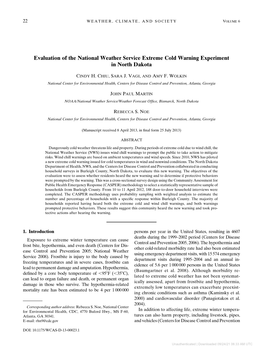 Evaluation of the National Weather Service Extreme Cold Warning Experiment in North Dakota