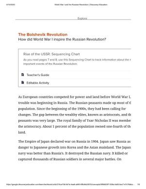 The Bolshevik Revolution How Did World War I Inspire the Russian Revolution?