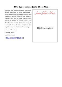 Elite Syncopations Joplin Sheet Music