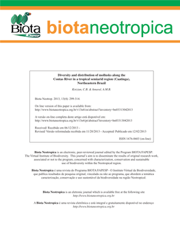 Diversity and Distribution of Mollusks Along the Contas River in a Tropical Semiarid Region (Caatinga), Northeastern Brazil