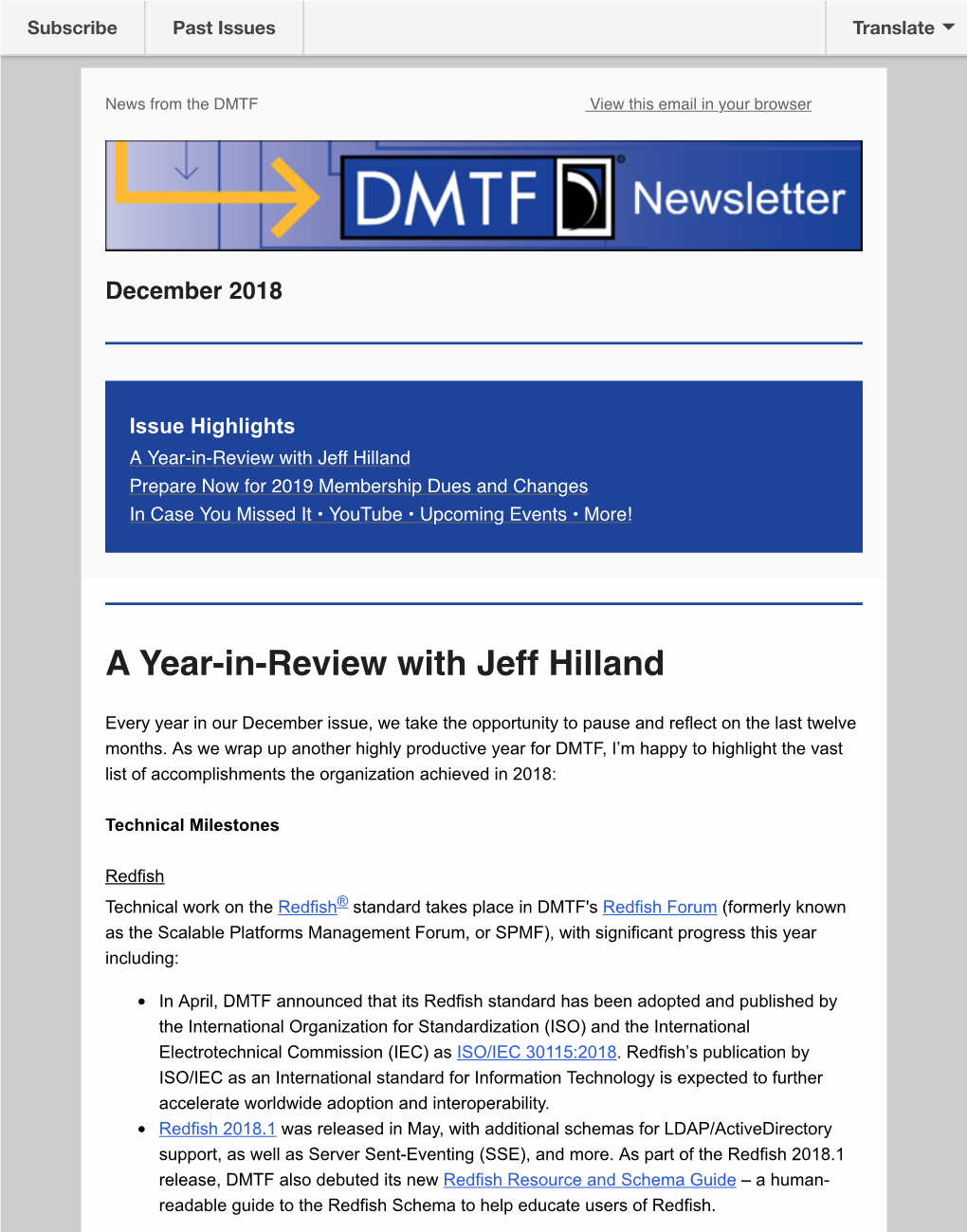 A Year-In-Review with Jeff Hilland Prepare Now for 2019 Membership Dues and Changes in Case You Missed It • Youtube • Upcoming Events • More!
