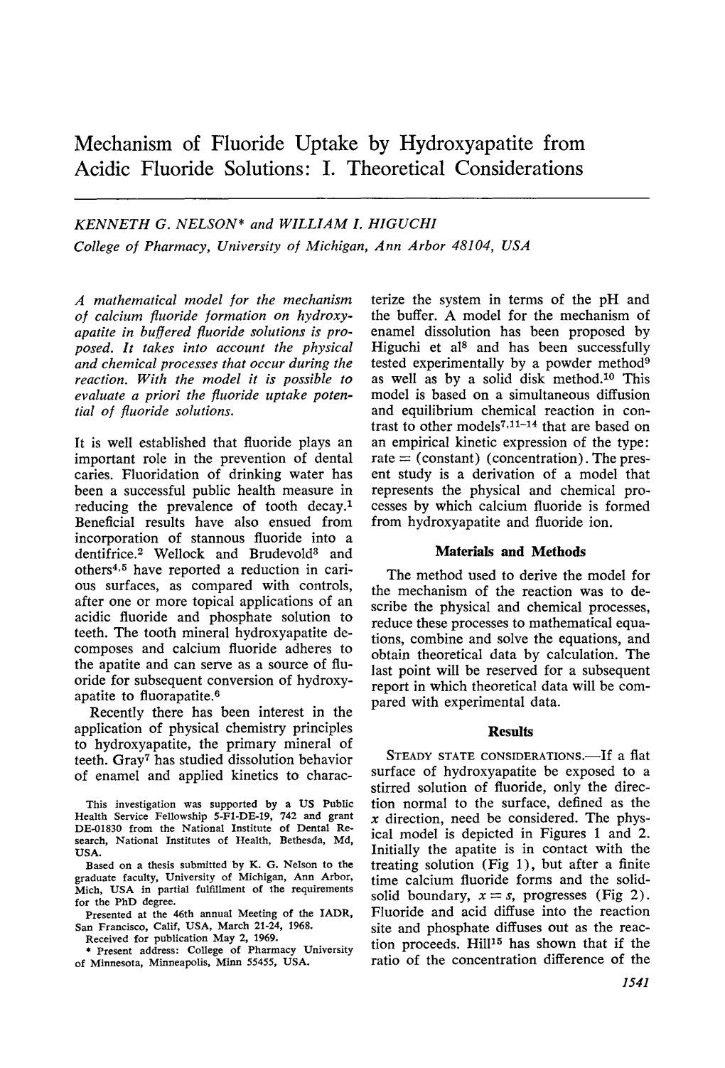 Mechanism of Fluoride Uptake by Hydroxyapatite from Acidic Fluoride Solutions: I