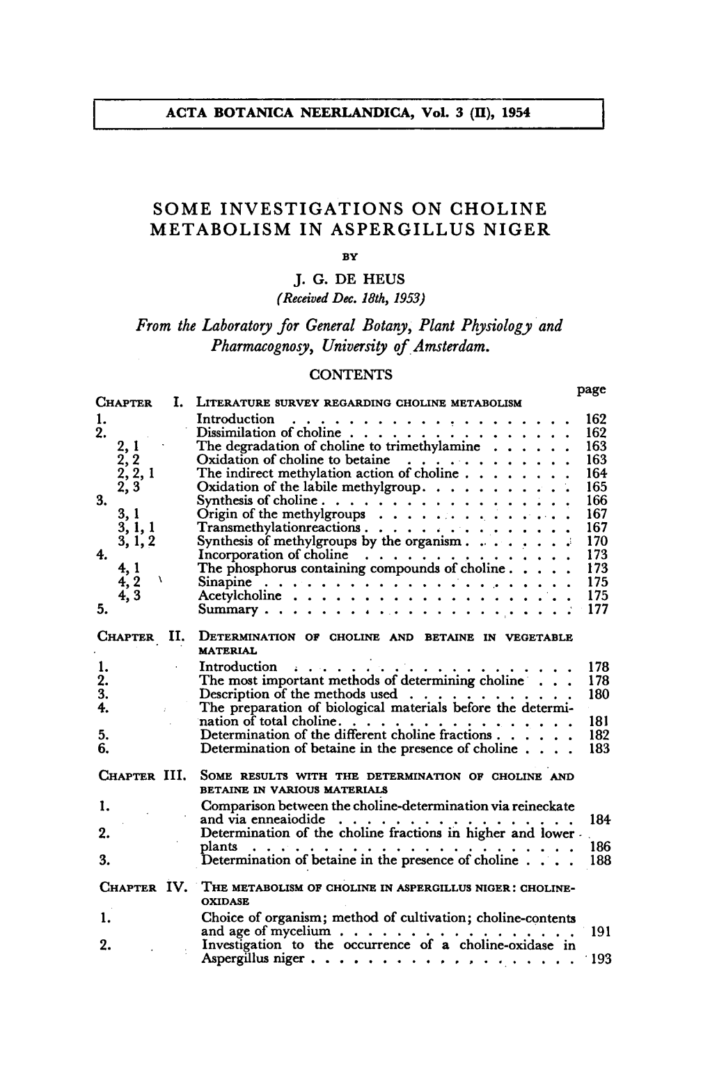 Some Investigations on Choline Metabolism in Aspergillus Niger