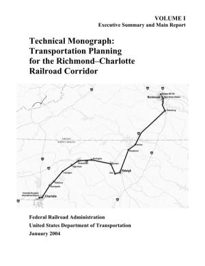 Transportation Planning for the Richmond–Charlotte Railroad Corridor