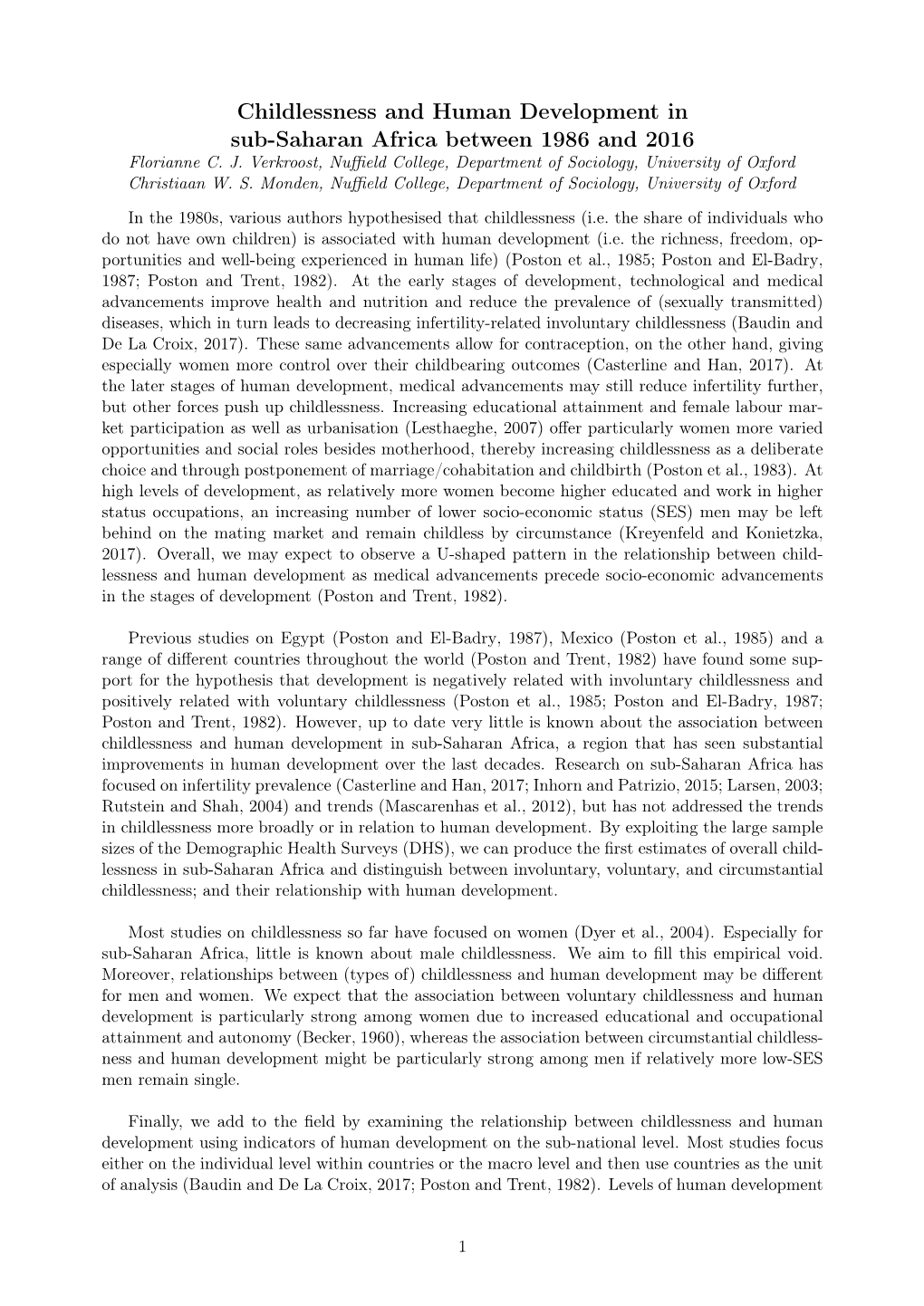 Childlessness and Human Development in Sub-Saharan Africa Between 1986 and 2016 Florianne C