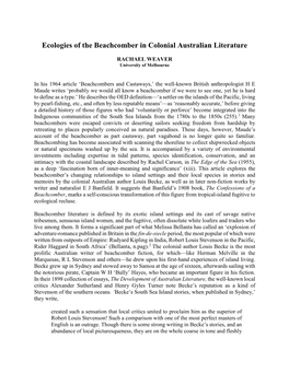 Ecologies of the Beachcomber in Colonial Australian Literature