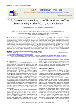 Daily Accumulation and Impacts of Marine Litter on the Shores of Selayar Island Coast, South Sulawesi
