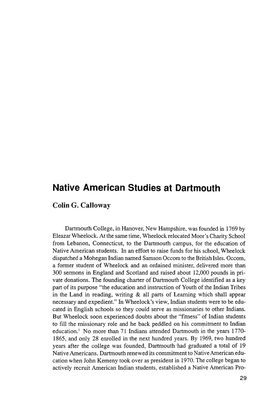 Native American Studies at Dartmouth