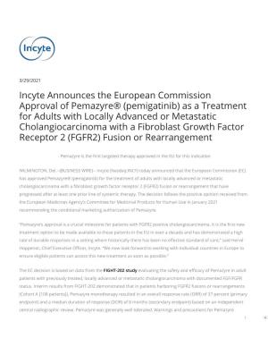 Incyte Announces the European Commission Approval of Pemazyre