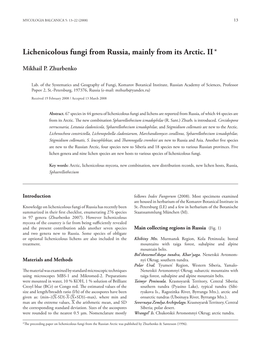 Lichenicolous Fungi from Russia, Mainly from Its Arctic. II *
