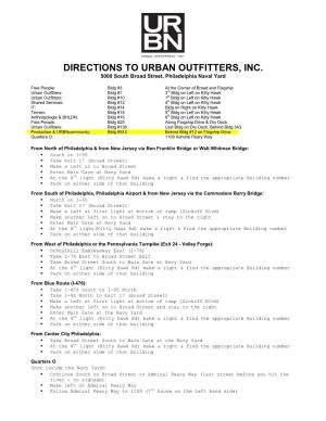 DIRECTIONS to URBAN OUTFITTERS, INC. 5000 South Broad Street, Philadelphia Naval Yard