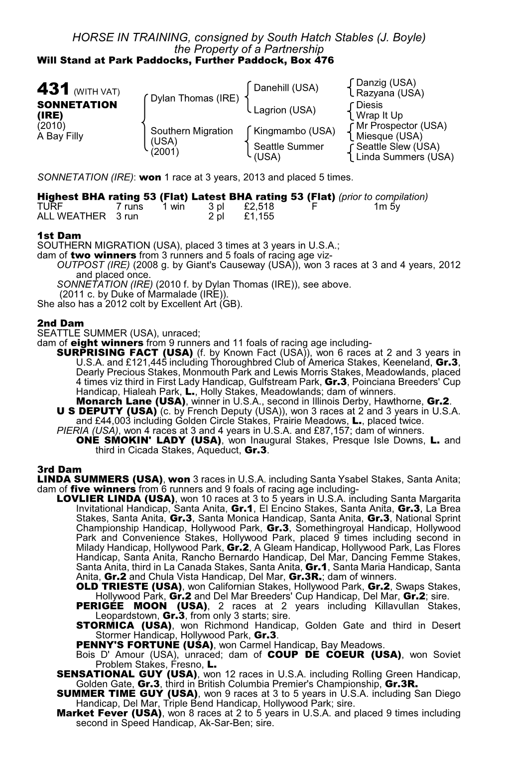 HORSE in TRAINING, Consigned by South Hatch Stables (J