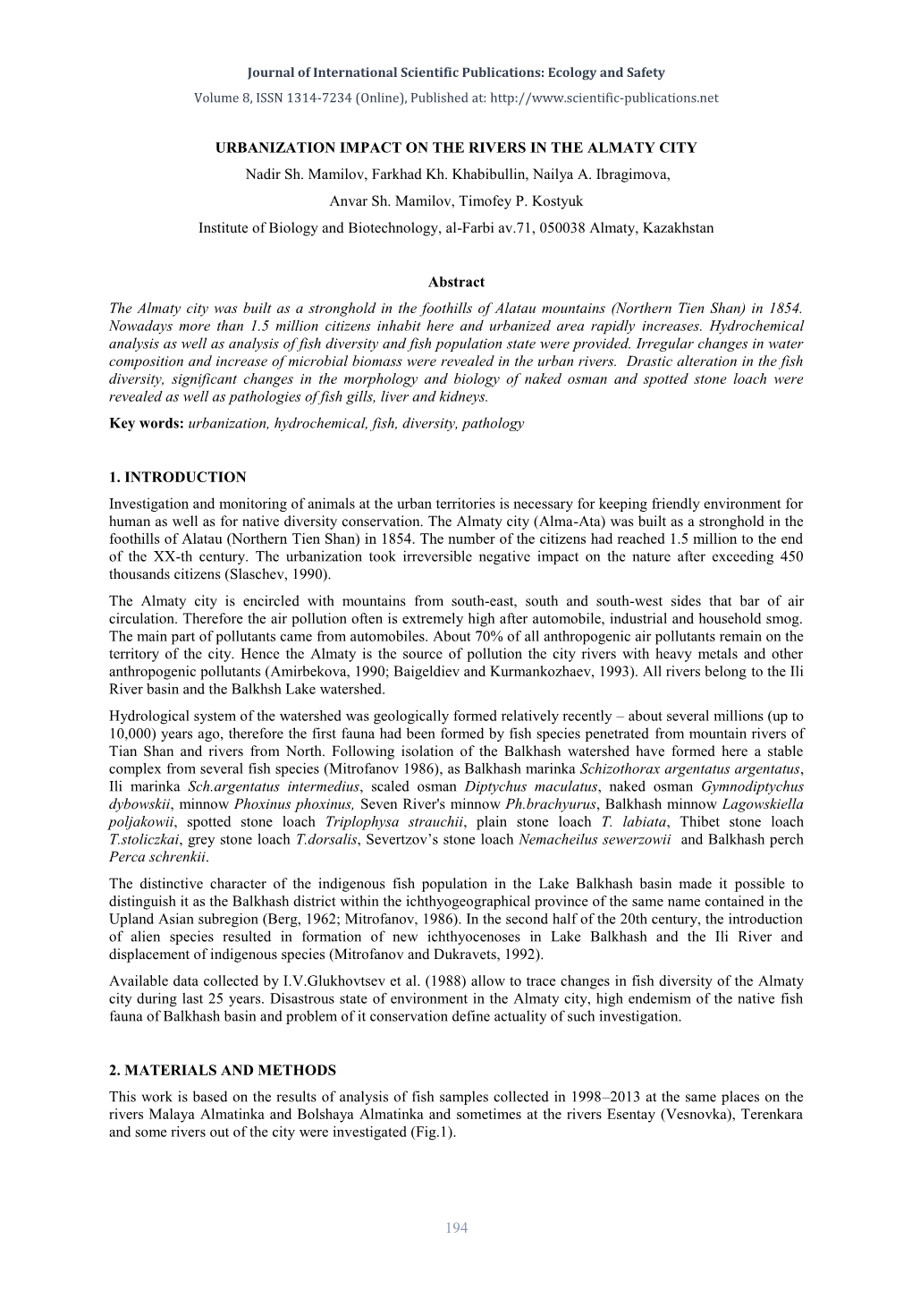 Journal of International Scientific Publications: Ecology and Safety Volume 8, ISSN 1314-7234 (Online), Published At